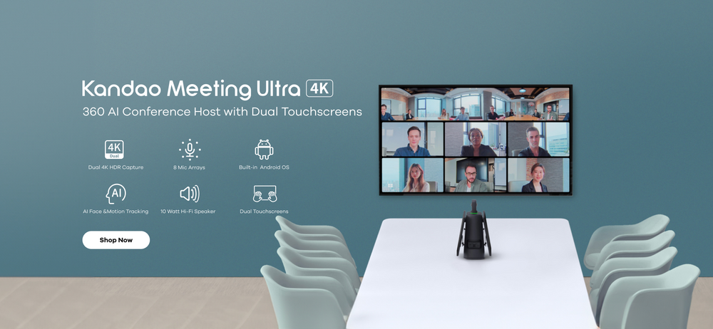 Meeting Ultra 4K 360 AI conferencing camera with two dual touchscreens